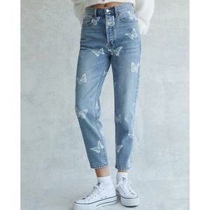 Women's Blue Eco Butterfly Ultra High Waisted Slim Fit Jeans
